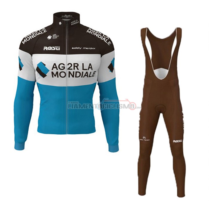 Abbigliamento Ciclismo Ag2r La Mondiale Manica Lunga 2019 Nero Bianco Blu